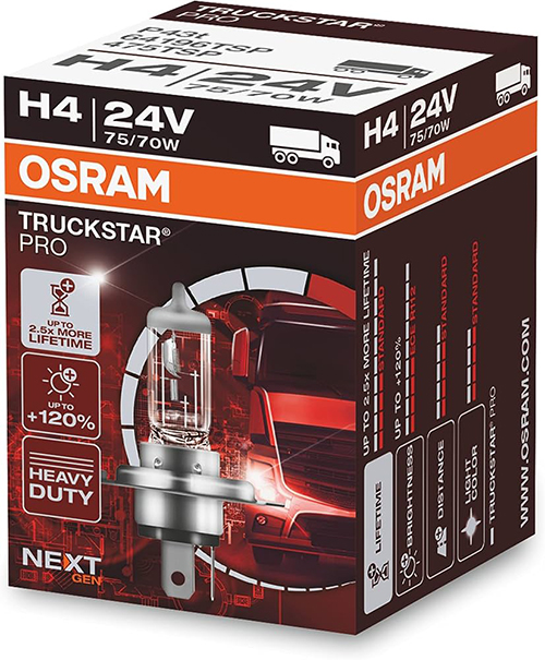 OSRAM | H4 64196 TSP |  Halogen  | Лампа H4 TRUCKSTAR 24V 75/70W +100% комплект 1шт. | превью 1