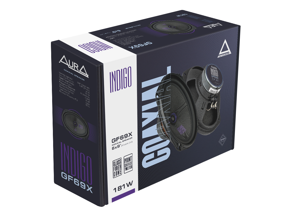 AurA | INDIGO-GF69X | 6x9", GlassFiber, 2-пол., коакс, 91/181w, 40Hz - 20kHz, 90dB, сетки | 9