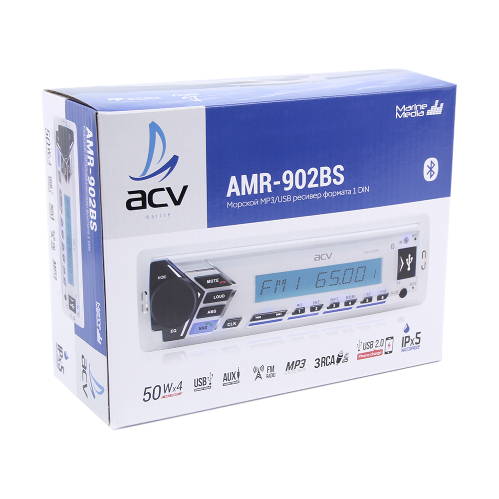 ACV | AMR-902BS | 1 din/белый/4х50Вт/USB/SD/FM/AM/3RCA/SUB/QuickCharge | 5