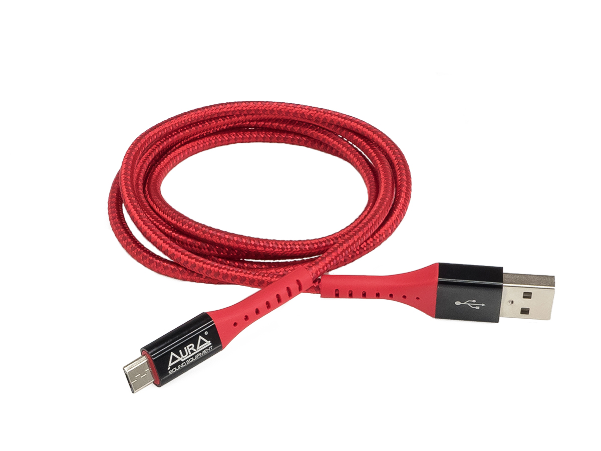 AurA | TPC-UM7R | Кабель USB - microUSB, 1.2m, тканевая оплетка, красный | 1