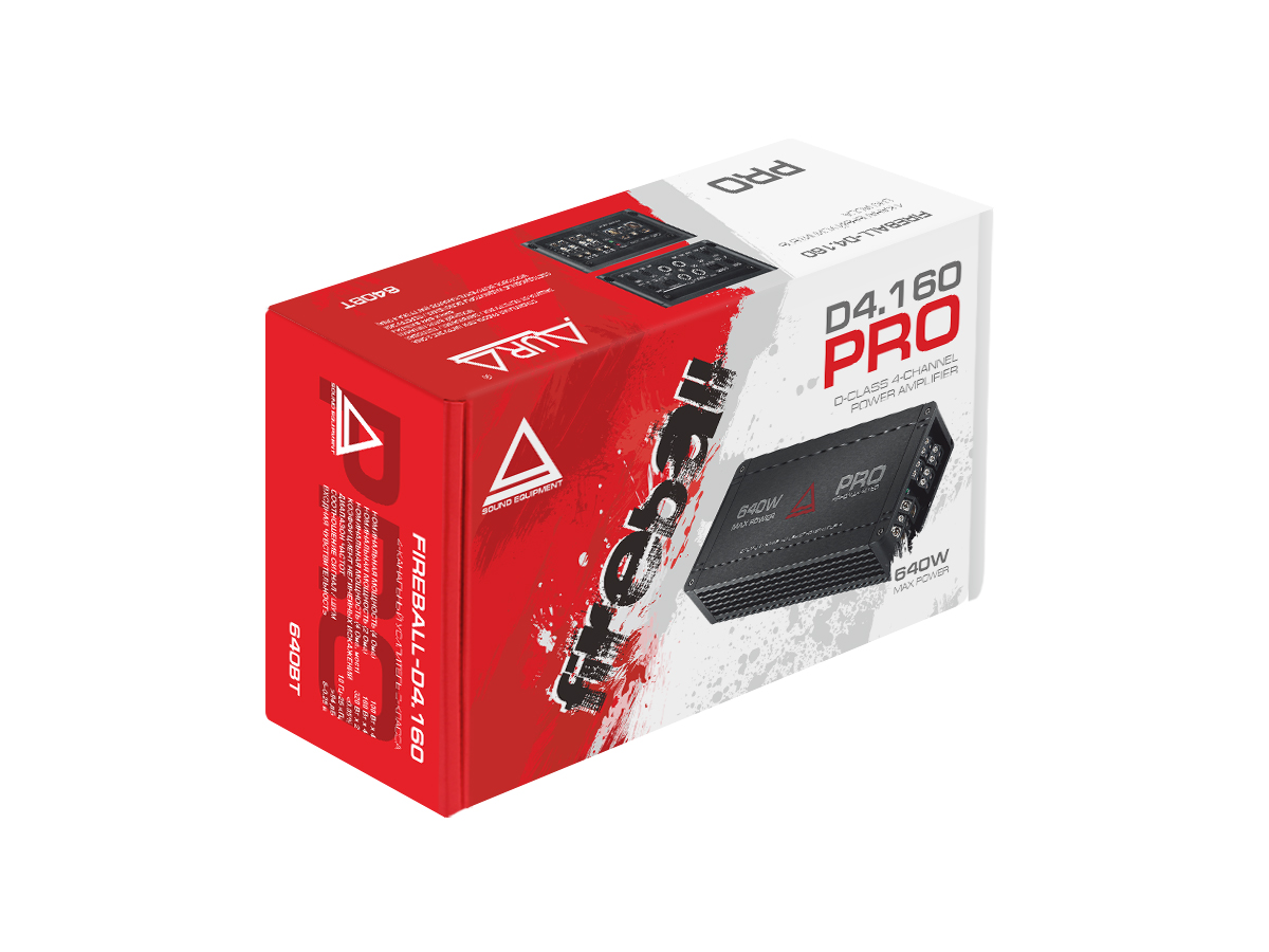 AurA | FIREBALL-4.160 PRO | 4x100w (4 Ohm), 4x160w (2 Ohm), 2x320w (4 Ohm), LPF/HPF, 10Hz - 25kHz | 7