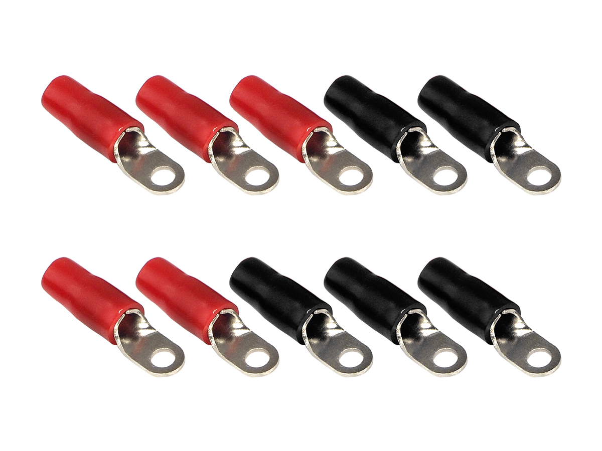 AurA | ACN-R104/10 | Клемма силовая, кольцевая, 4.2мм, 8Ga, 5 красных + 5 черных, Nickel, блистер | превью 1