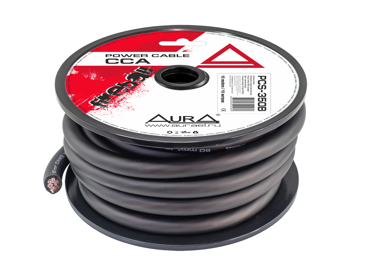 AurA | PCS-350B | 0GA (50мм²), ОПТ КРАТНО БУХТАМ !!! (10м.), цена за 1 метр, черный, бухта 10м. | 1