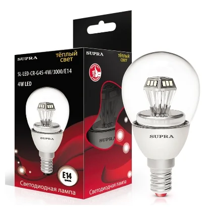 Лампы Supra | SL-LED-CR-G45-6W/4000/E14 | светодиодная лампа Мощность - 6Вт, Цоколь - Е14, 4000К | 1