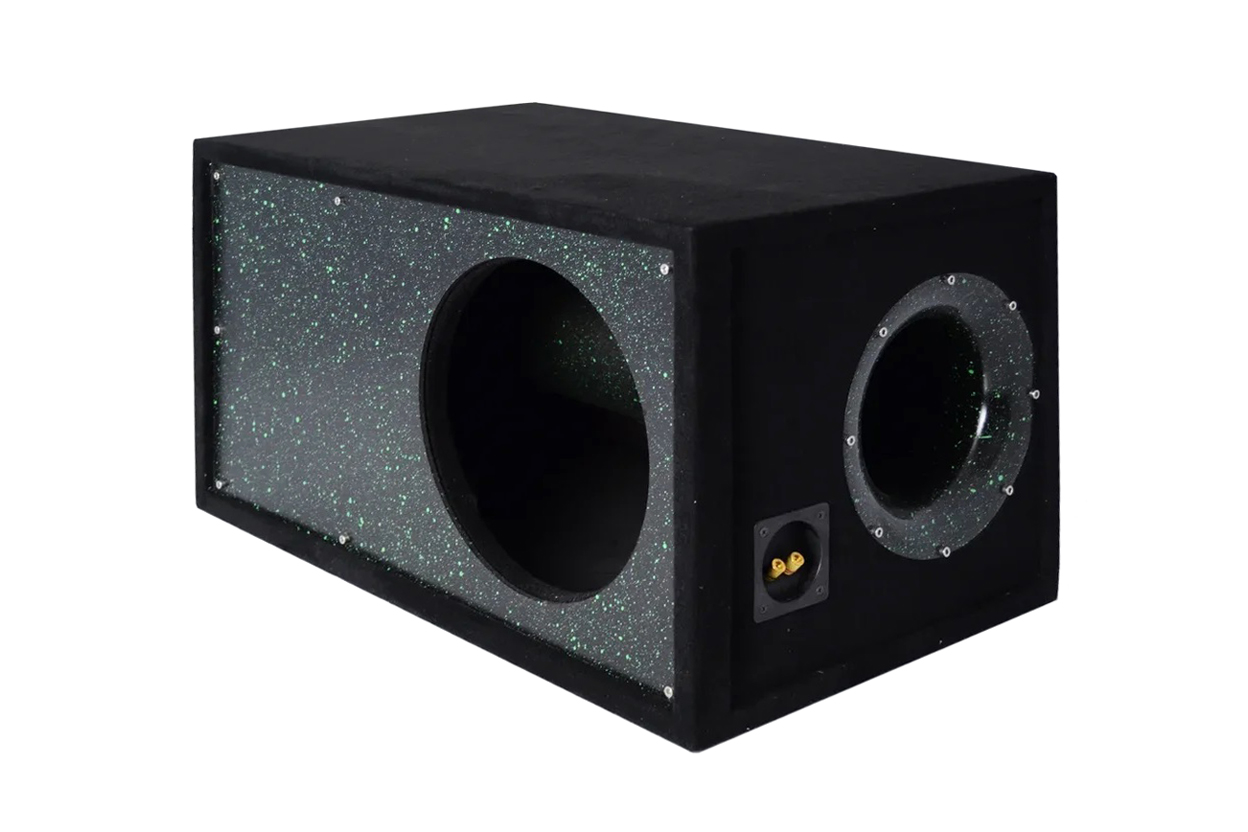 D/S/D | Короб 12"  ФАНЕРА  |  Корпус Искра ЗЕЛЕНАЯ НА ЧЕРНОМ фазоинвертор 160 мм , 65л | превью 1