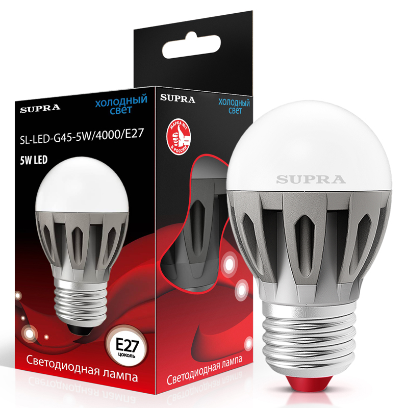 Лампы Supra | SL-LED-G45-8W/2700/E27 | светодиодная лампа Мощность - 8 Вт, Цоколь - Е27, 2700К | 1