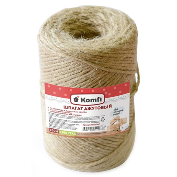 Komfi | HRD100C | Шпагат джутовый цилиндр 2мм х 100мм 1200текс| 1