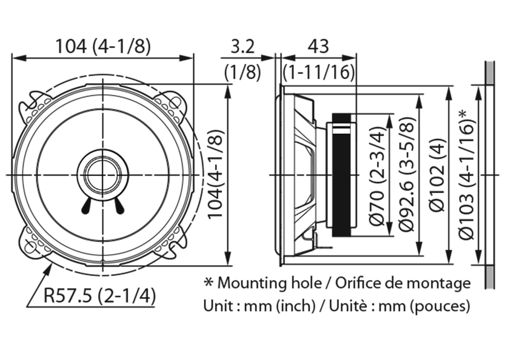 Kenwood | KFC-S1056 | 4" (10cm)., широкополосные, 30/110w, 45-20000 Hz, 90 db, 42mm | 6