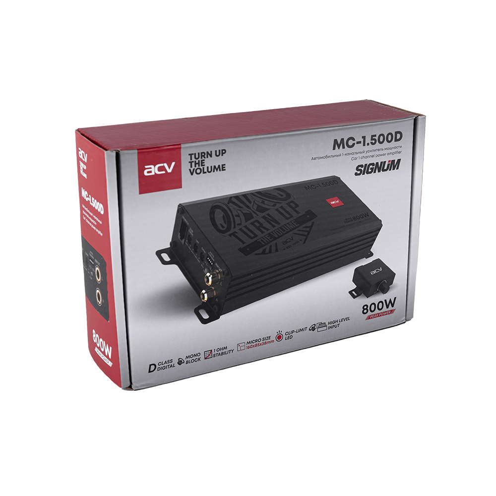 ACV | MC-1.500D | micro 500вт/1канал 2-1ом/BassBoost/D-class | 7