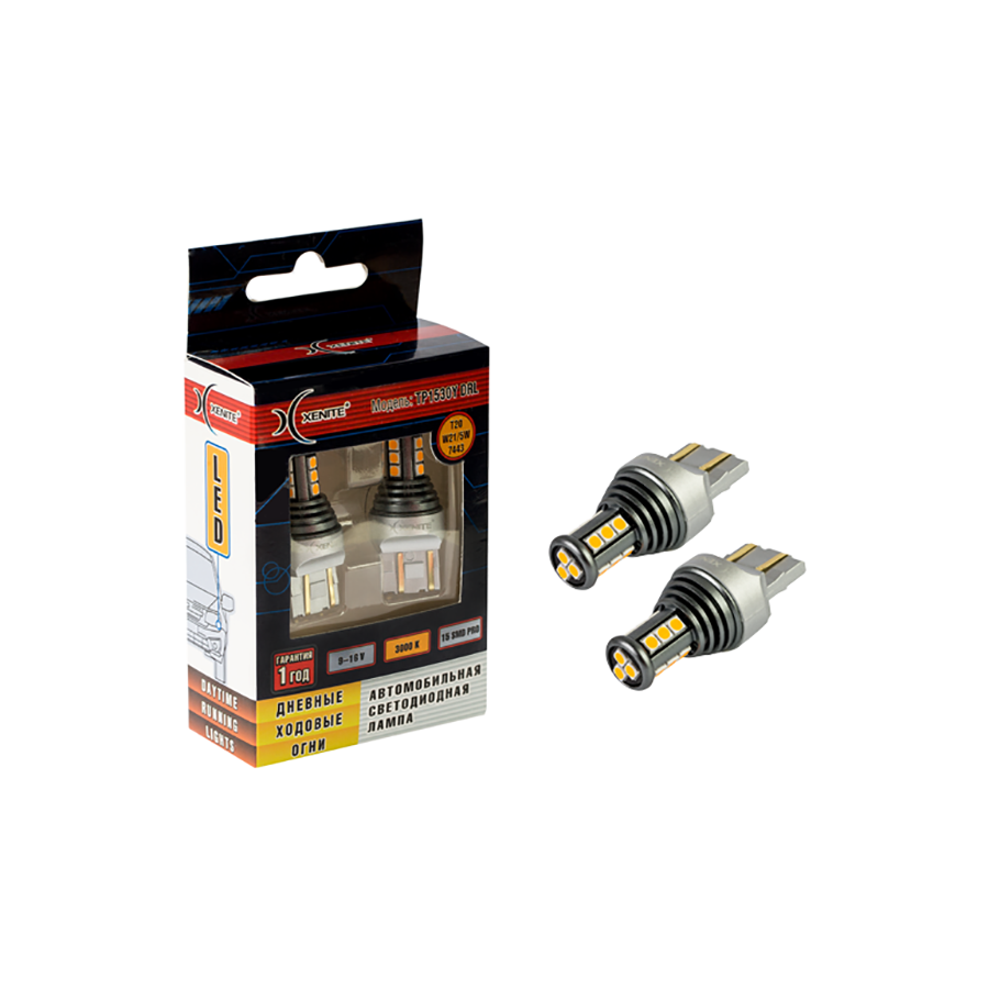 XENITE |  T20 W21/5W TP1530Y DRL | БИПОЛЯРНАЯ  Диодная лампа без цоколя для ДХО 750Lm, 3000Kуп.2шт | превью 1