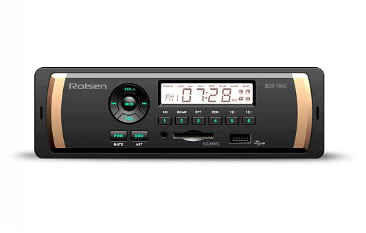 Rolsen | RCR-104G | Без CD, USB/SD,  4х45 Вт, AUX, Подсветка Зеленая, Несъемная панель | 1