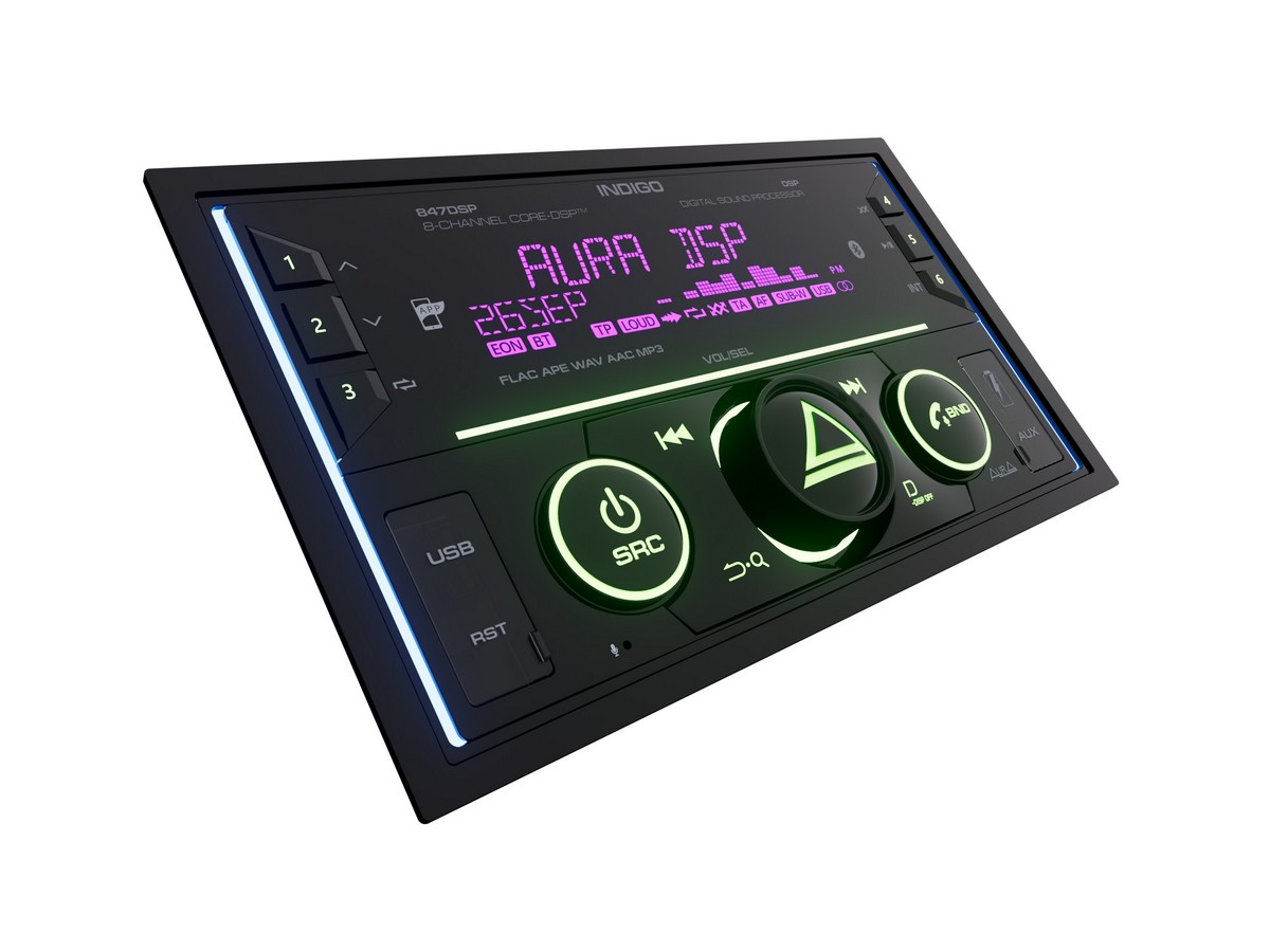 AurA INDIGO-847DSP 2 DIN, CORE-DSP (8 каналов), FLAC, USB BT, 4 пары RCA, APP, 3-ZONE RGB, ДУ
