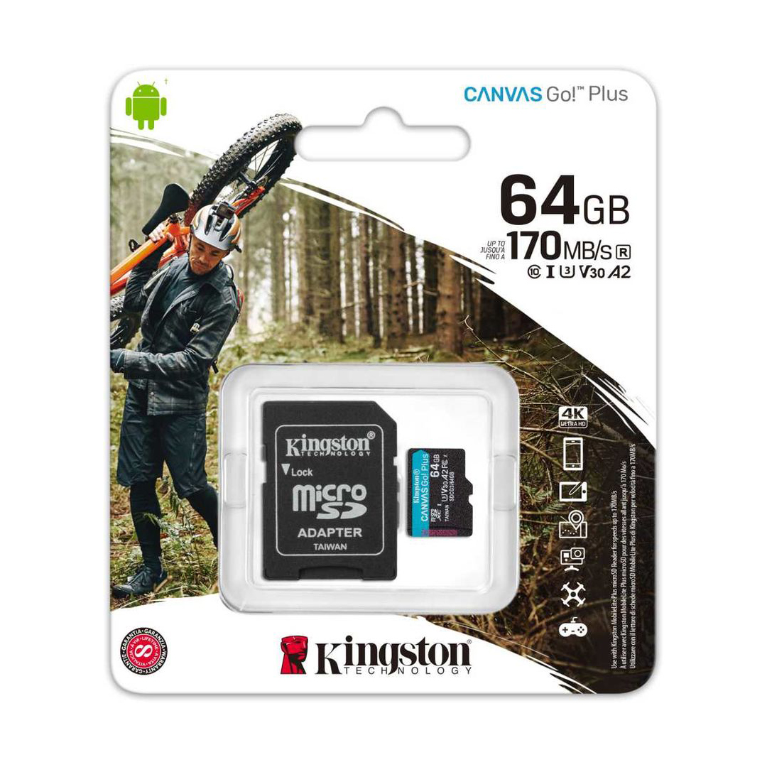 Kingston | MicroSD 64Gb (без SD adapter ) | Карта памяти MicroSD 64Gb, Class 10 UHS-I U3 V30 A2| 1