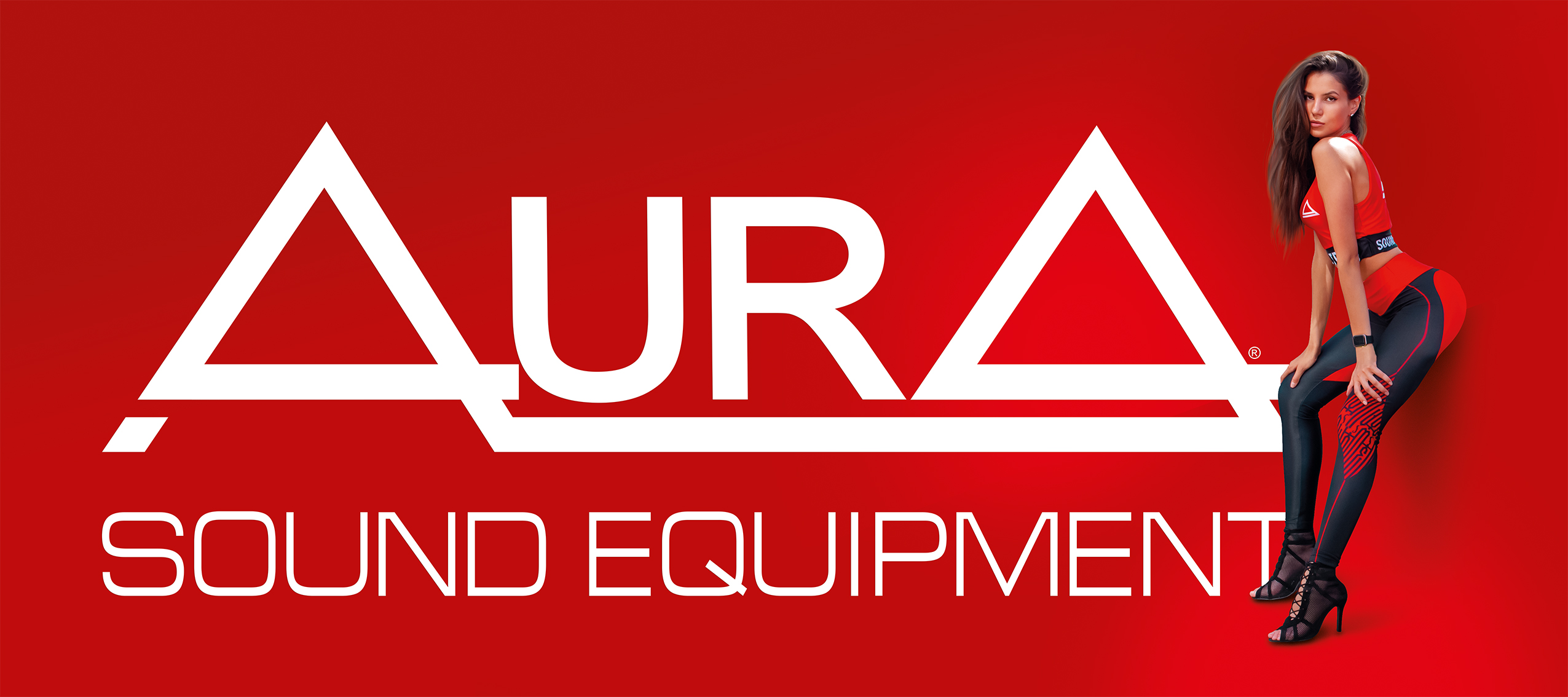 AurA | Баннер "Красный. Логотип+Девушка." 80х180см | с люверсами, горизонтальный  | 1