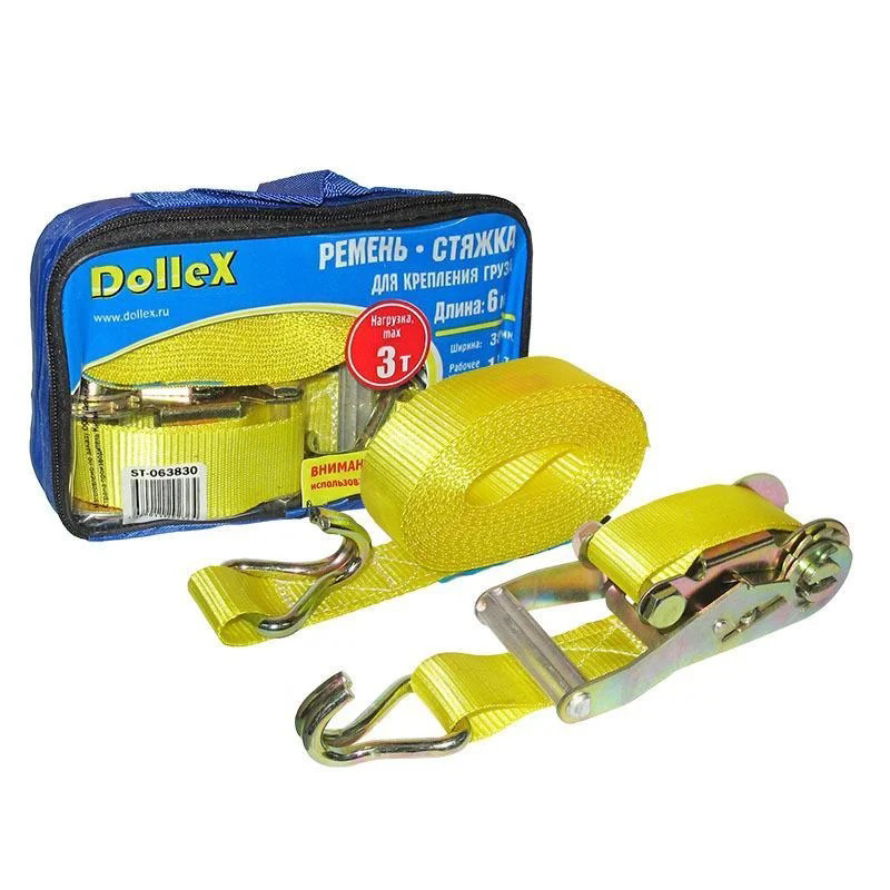 DolleX | ST-063830 | Стяжка для крепления груза (6 м х 38 мм), 3,0 т (лента + механизм) в сумке| превью 1