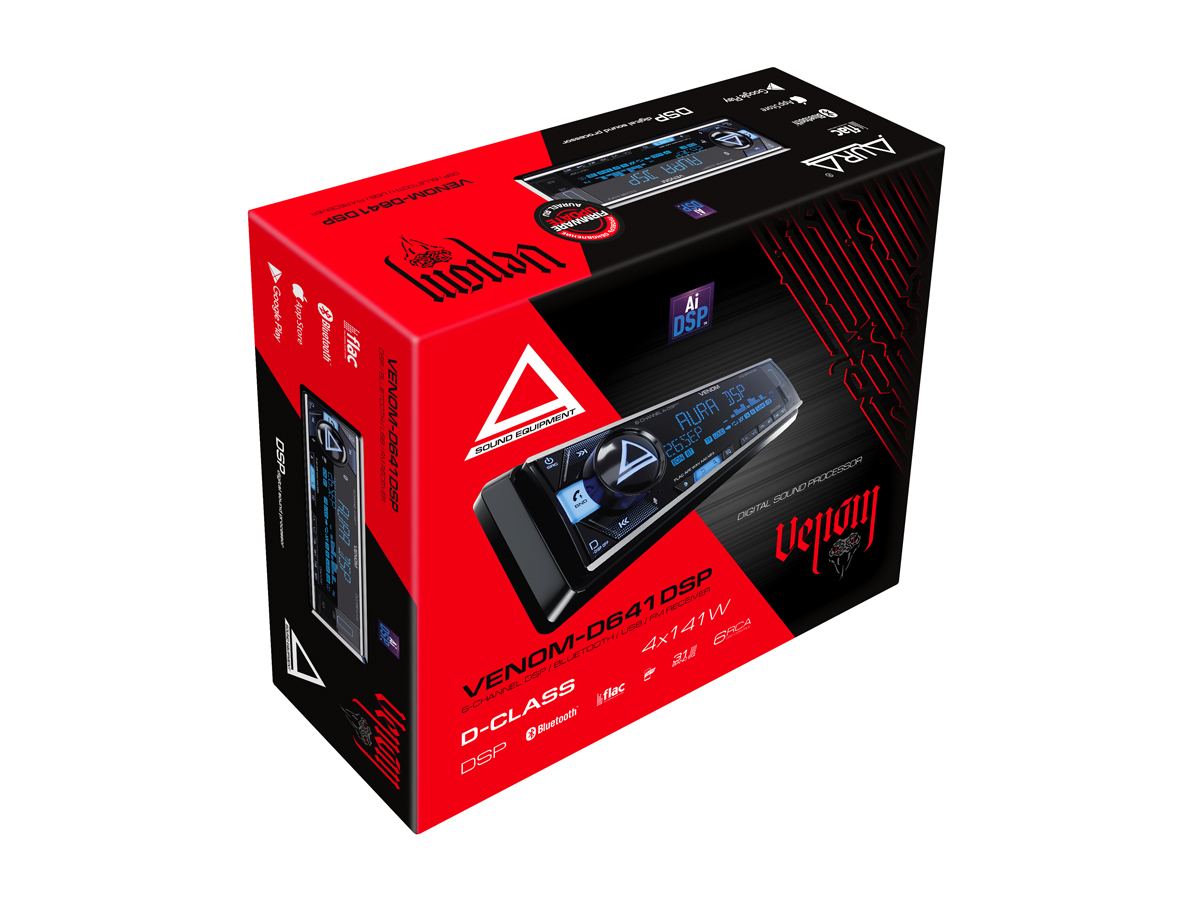 AurA | VENOM-D641DSP | D-CLASS 4х141w, Ai-DSP (6 RCA, 4V), FLAC, BT 5.3, 3-ZONE RGB, D-SWC, ДУ | 10