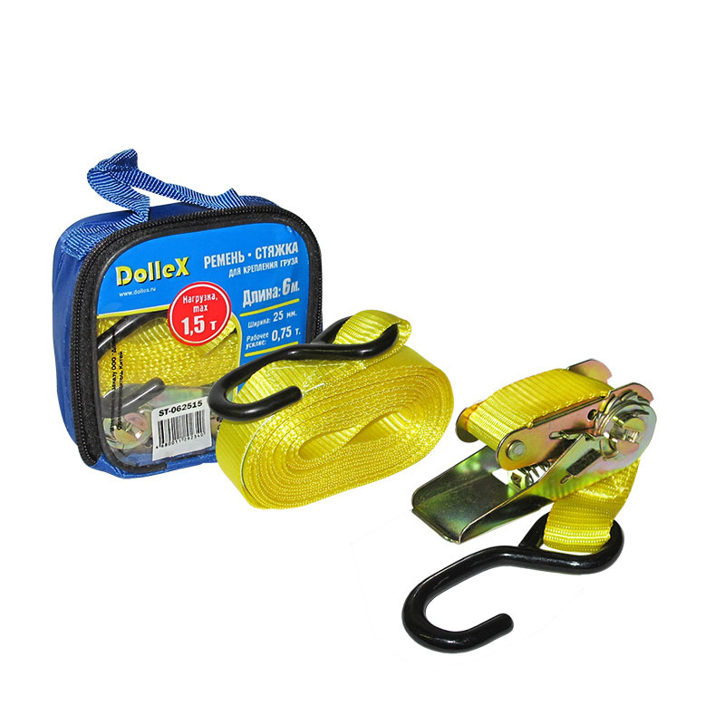 DolleX | ST-062515 | Стяжка для крепления груза (6 м х 25 мм), 1,5 т (лента + механизм) в сумке| превью 1