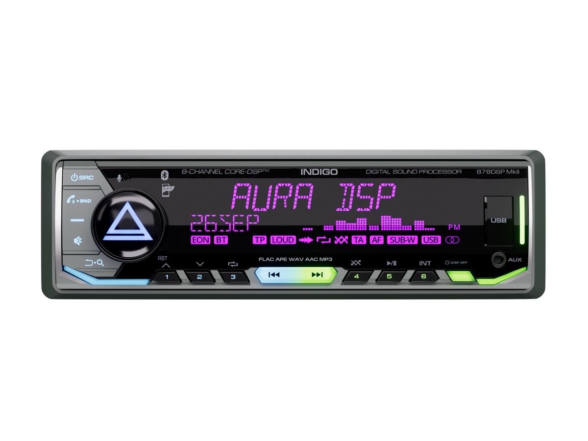 AurA | INDIGO-878DSP MkII | CORE-DSP (8 RCA, 6V), FLAC, BT 5.3, APP, 3-ZONE RGB, D-SWC, ДУ | 2