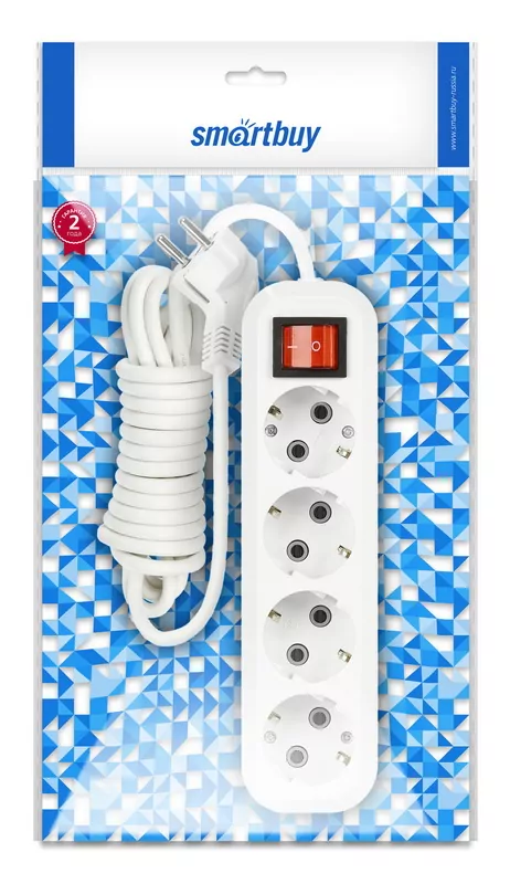 Smartbuy | SBE-16-4-05-ZS | Удл Smartbuy, 4 гнезда 5.0 м 16А/3.5кВт с выкл. и заземл. ПВС 3х1.0| 3