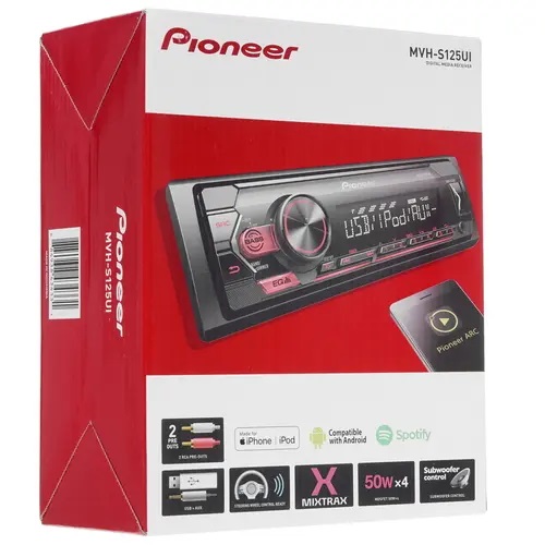 Pioneer | MVH-S125UI | 50х4, красн. кн-ки FLAC,iPod/Android,USB, AUX,2RCA,ASR+,AV LCD,5-экв | 6