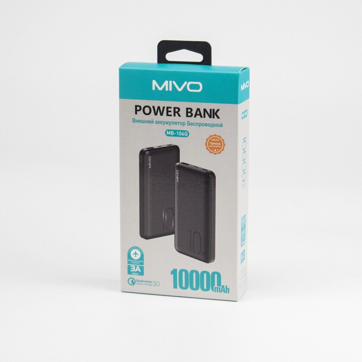 Mivo | MB-106Q | Power Bank 10000 мА⋅ч  для зарядки   телефонов, смартфонов, Индикатор заряда | 5