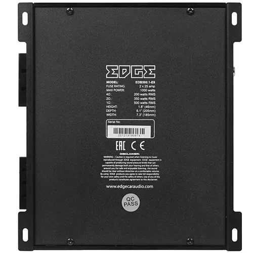 Edge | EDB 500.1-E9 | Класс D, RMS 4 Ом 150 Вт.  RMS 2 Ом 350 Вт. RMS 1 Oм 500 Вт  | 4