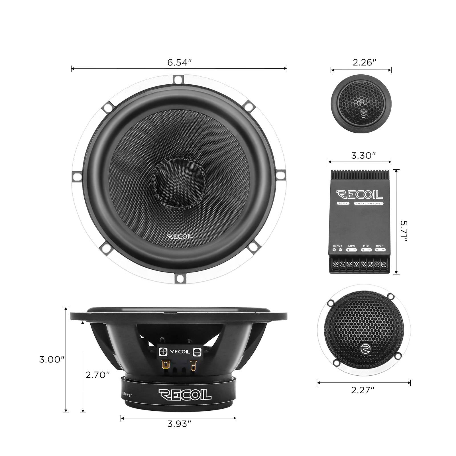 Recoil | RD365 | 3-хпол. комп., 6,5”, 4Ом, 55-22000 Гц,  RMS/Peak - 80W/160W | 6