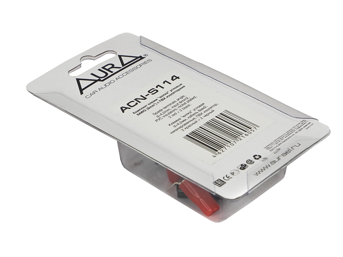 AurA | ACN-S114 | Клемма силовя, вилка угловая, 4.2мм, 8Ga , 2 красных + 2 черных, Nickel, блистер | превью 3