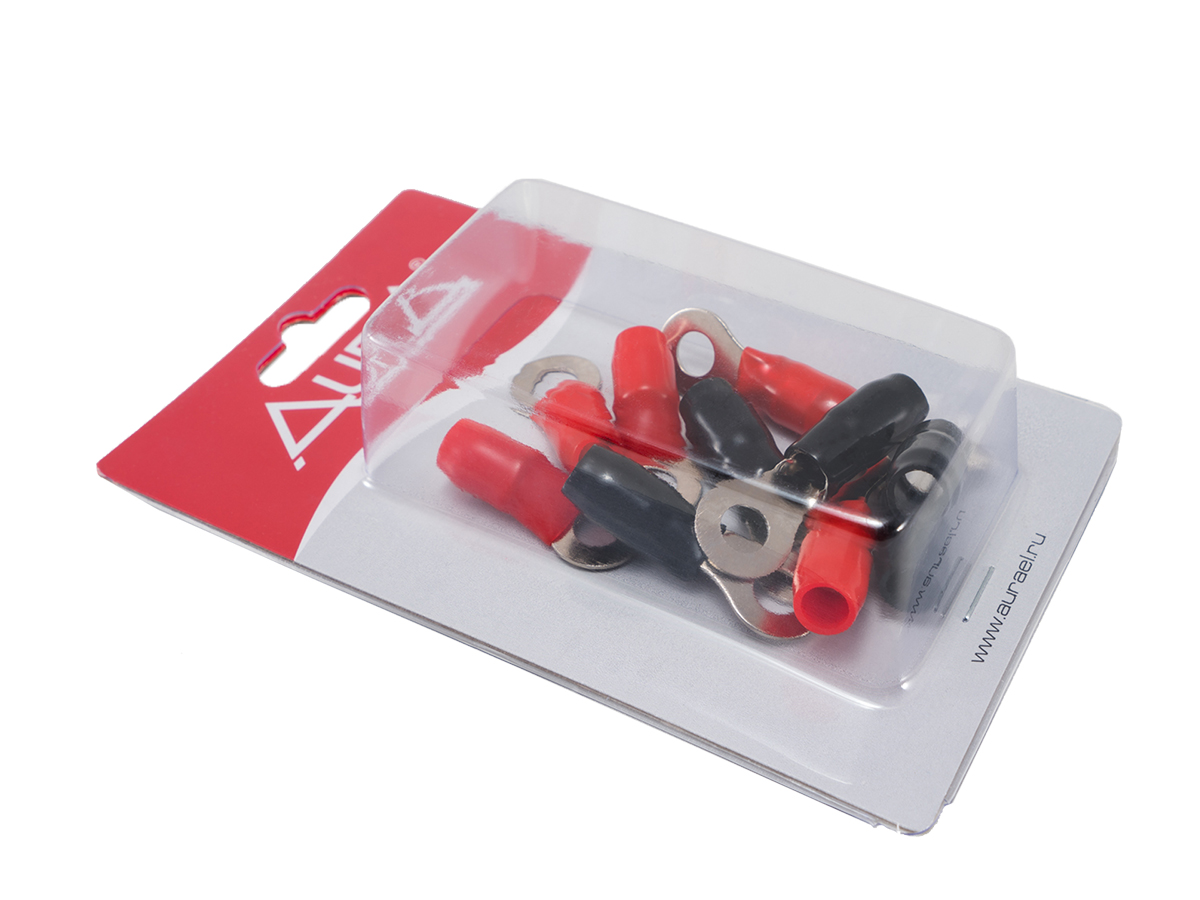 AurA | ACN-R108/10 | Клемма силовая, кольцевая, 8 мм, 8Ga, 5 красных + 5 черных, Nickel, блистер | превью 2