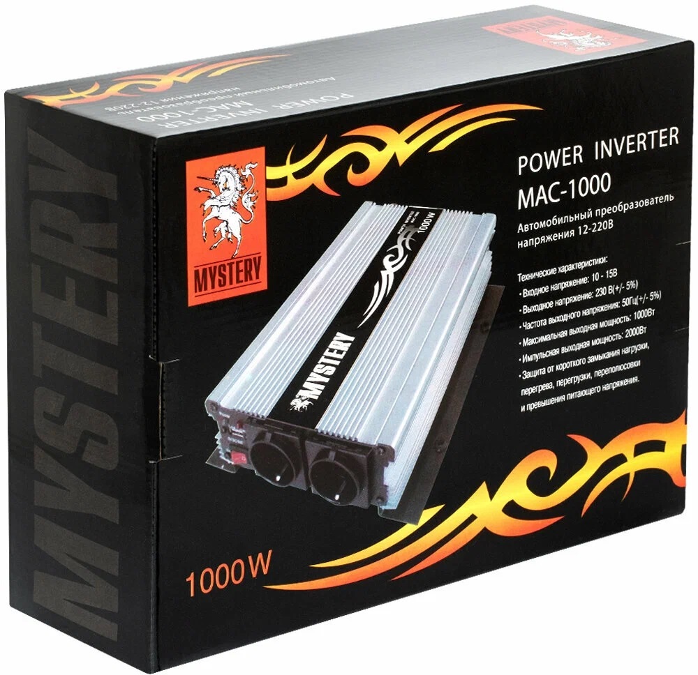 Mystery | MAC-1000 | преобразователь напряжения 12V-220V, 1000 Вт, порт USB | 5