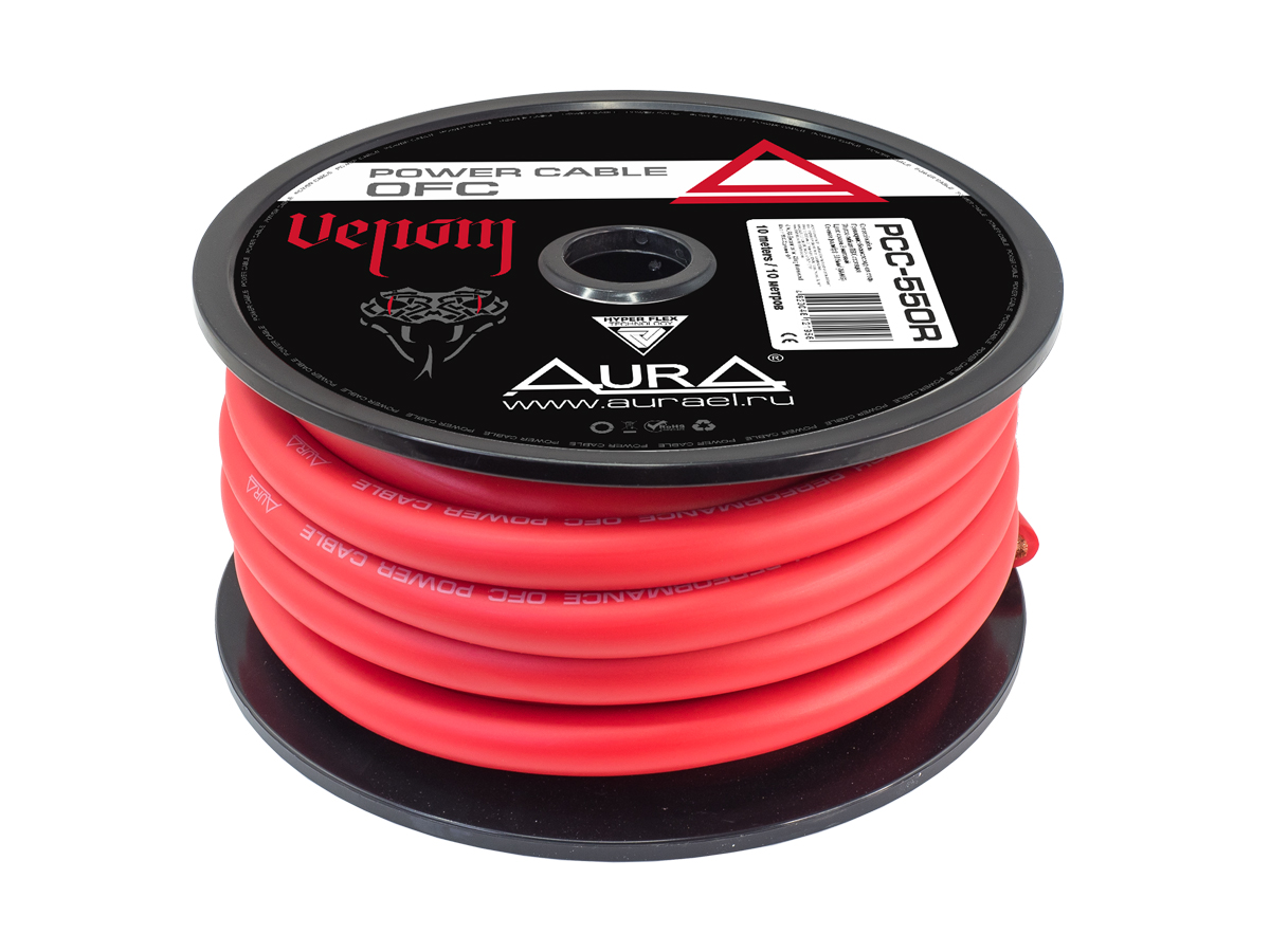 AurA | PCC-550R | 0GA (50мм²) бескислородная медь (OFC), цена за 1 метр, красный, бухта 10м | 1