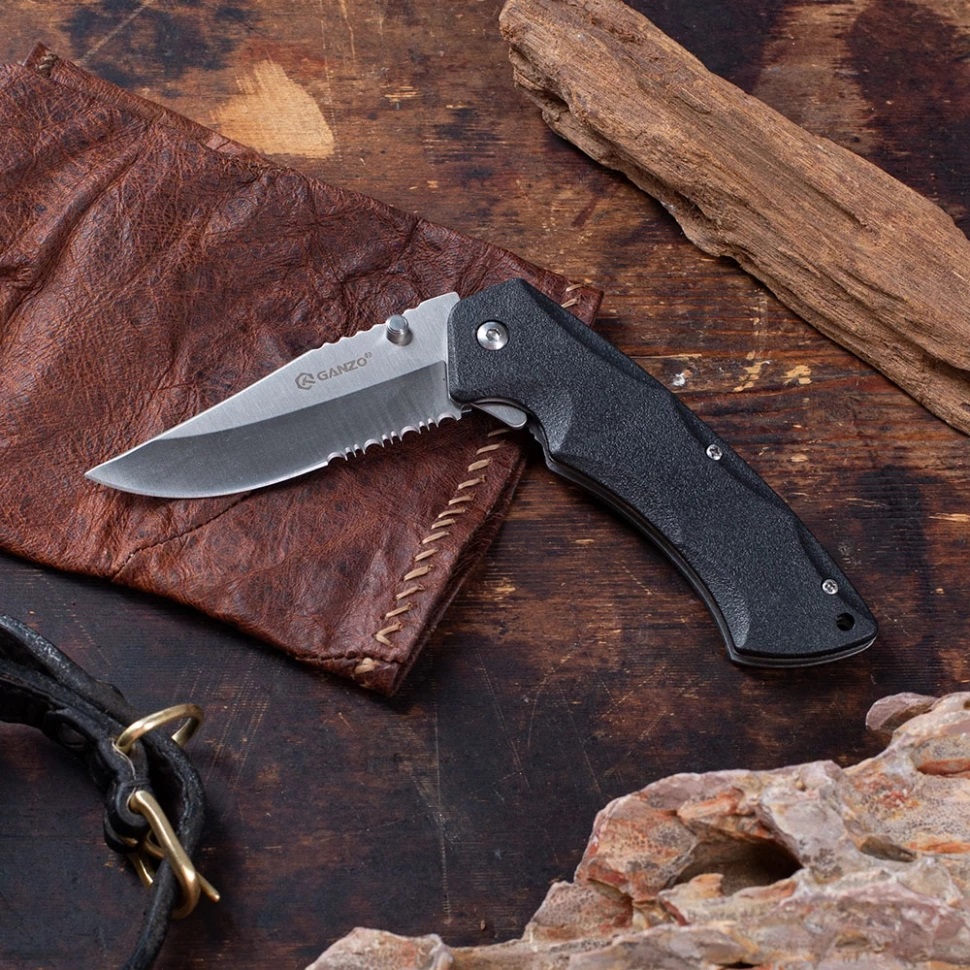 GANZO | Нож Ganzo G617 | черный, замок:линейный (Liner Lock), клинок:76мм, общая длина:185мм. | превью 3