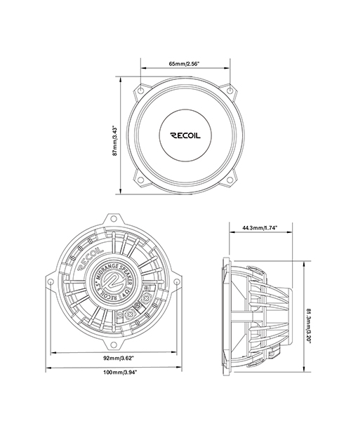 Recoil | RMS35 | среднечастотные динамики,3.5 ”( 87mm),  3.8Ом,150-8000 Гц,  RMS/Peak - 20/40Bt  | 6