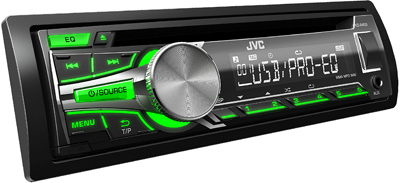 JVC | KD-R453EY | USB, черный, зеленые кнопки, энкодер, 1 RCA (SUB), AUX | 1