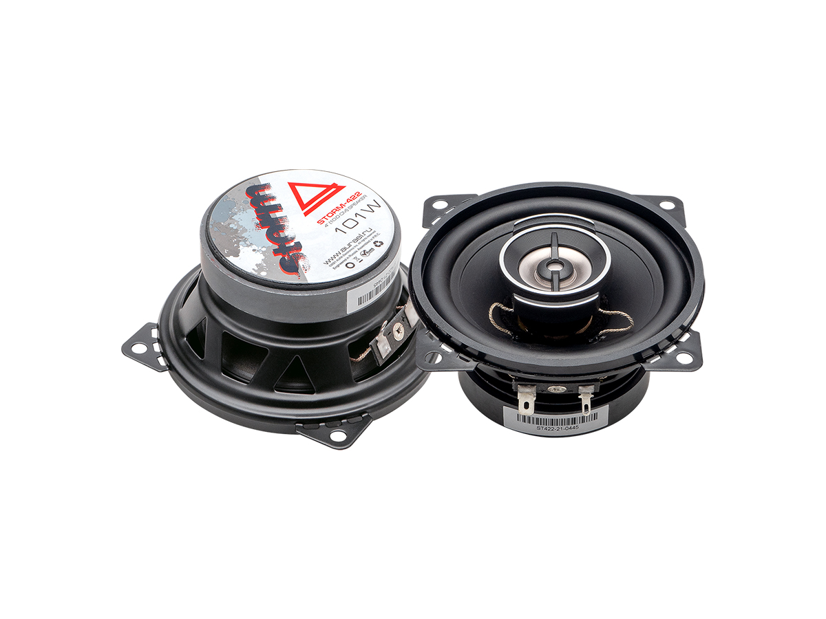 Акустика автомобильная AurA STORM-422 4 (10cm), 2-полосные, коаксиальные, 51101w, 100 Hz - 20kHz, 89db, сетки
