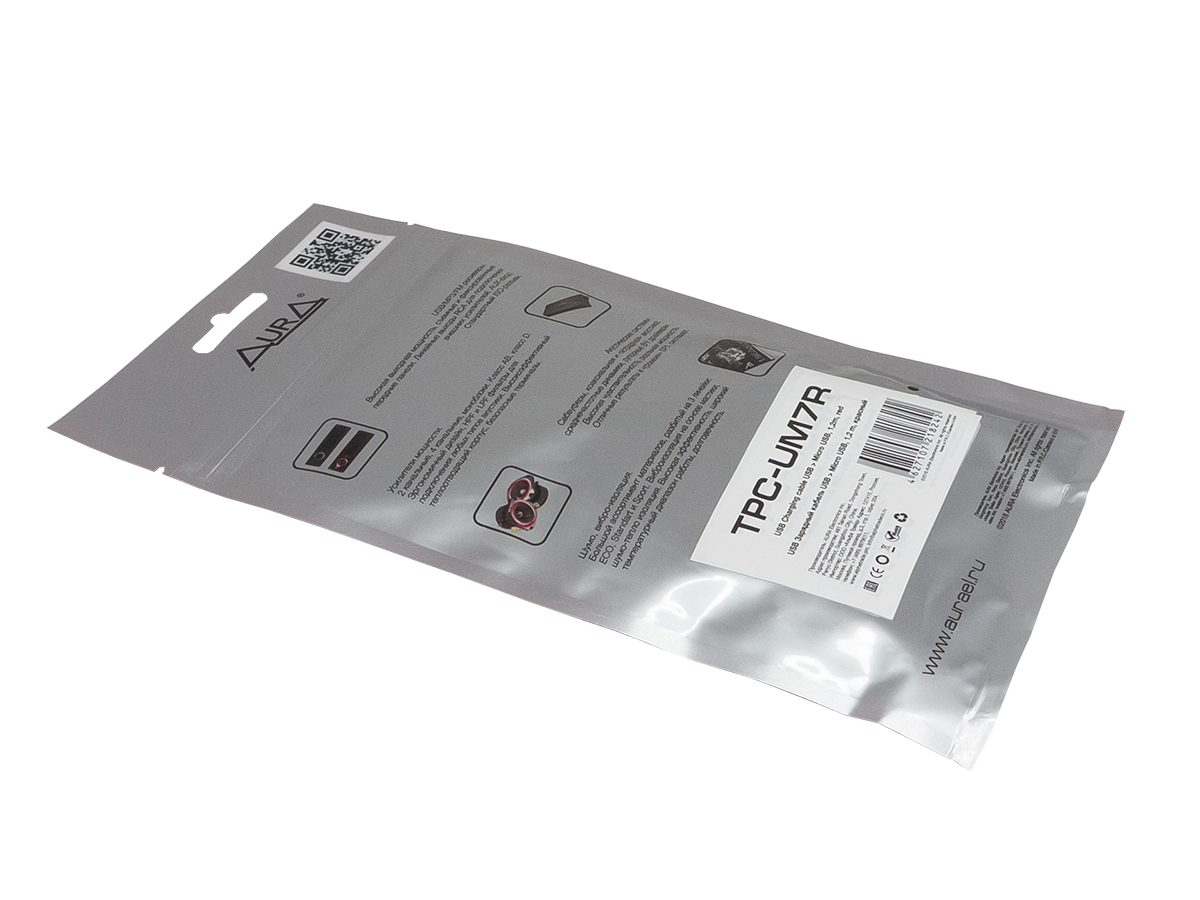 AurA | TPC-UM7R | Кабель USB - microUSB, 1.2m, тканевая оплетка, красный | 3