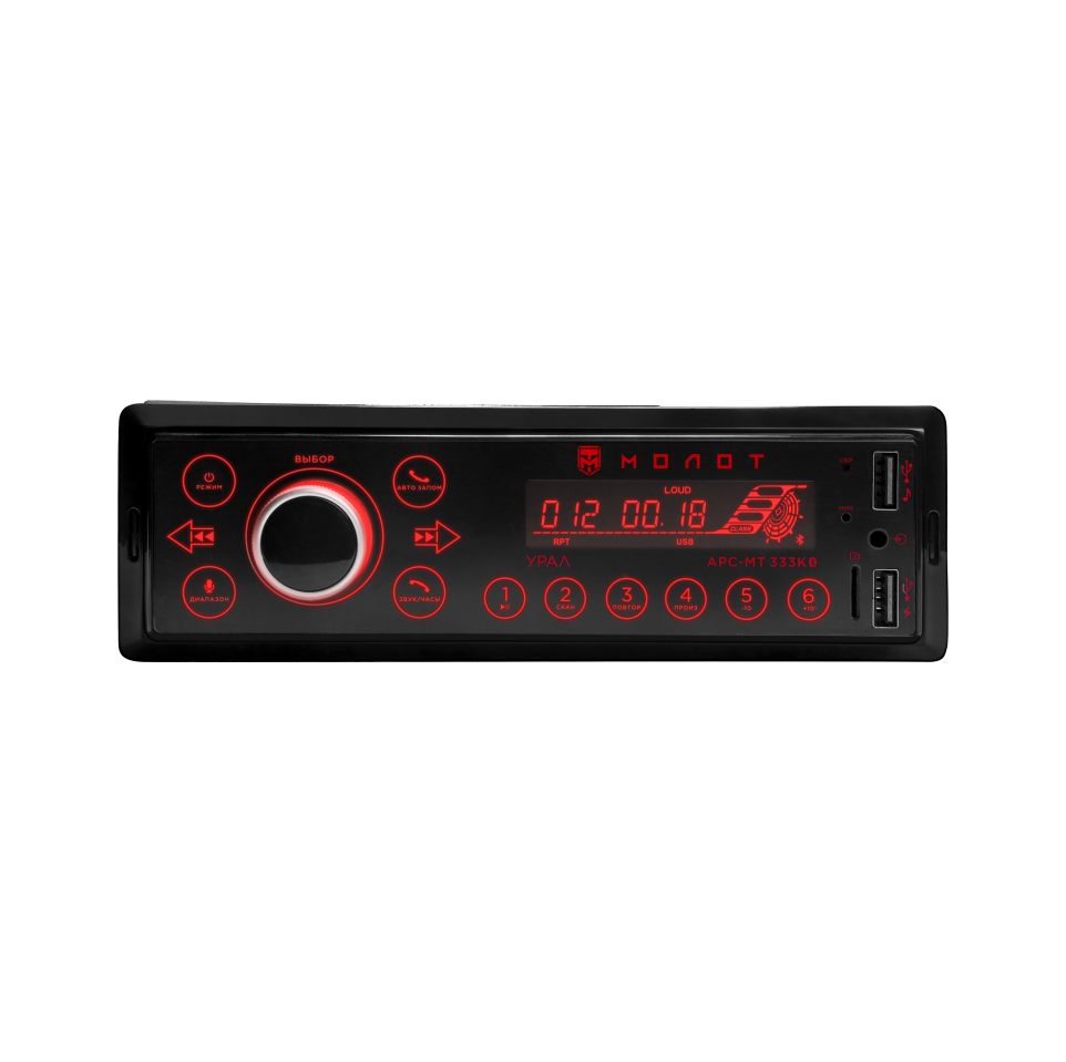 Ural | Урал Молот АРС-МТ 333К | BT, 2 USB, AUX, сенсорные красные кнопки, приложение | 1