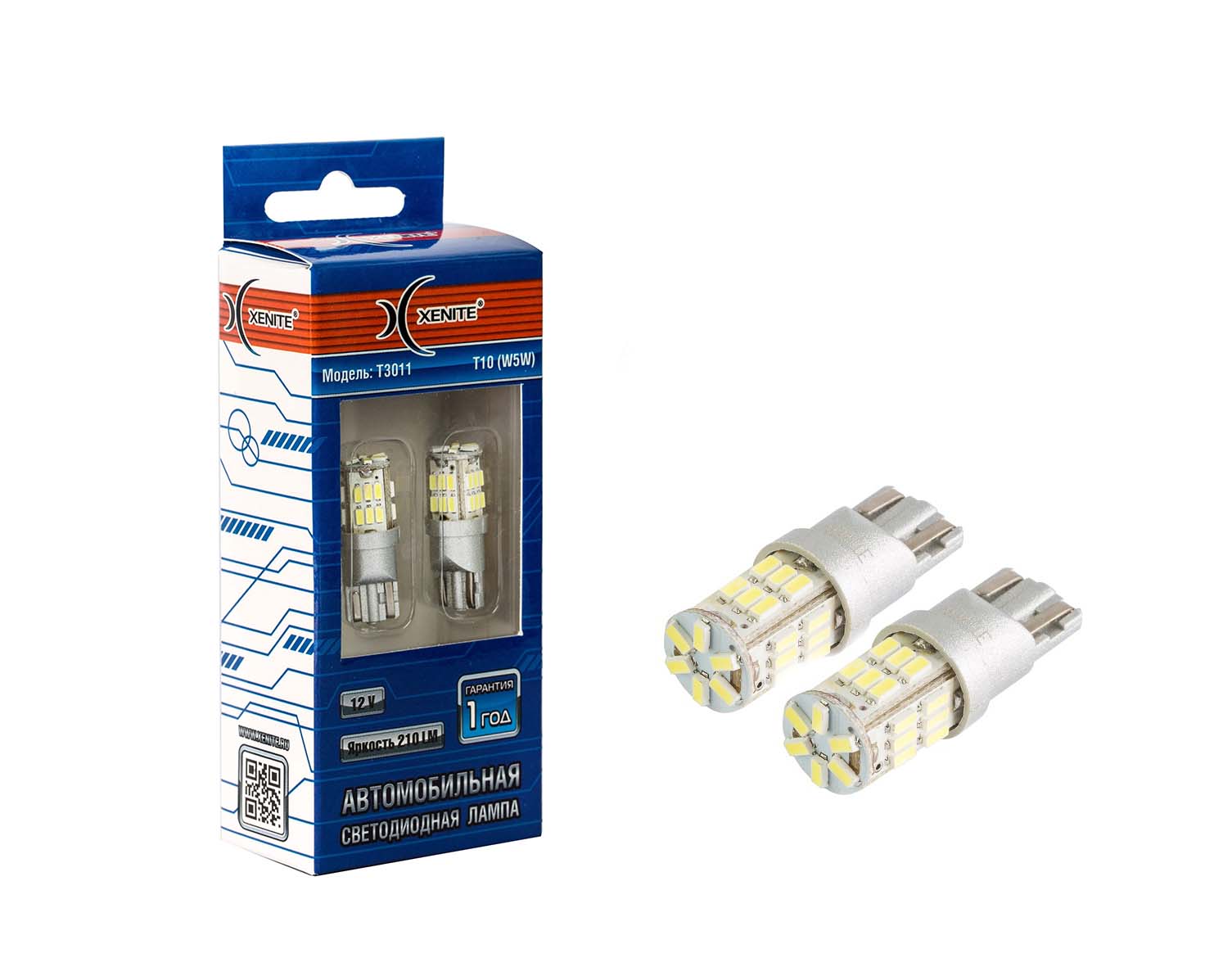 XENITE   | T10 W5W T3011 4300К |   30SMD Диодная лампа без цоколя , 210Lm , белая уп.2шт | превью 1