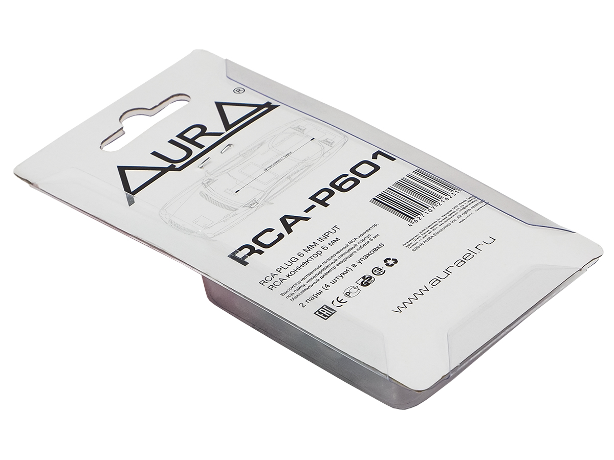 AurA | RCA-P601 | RCA - коннектор для кабеля до 6 мм, 2 красных + 2 черных, блистер | 4