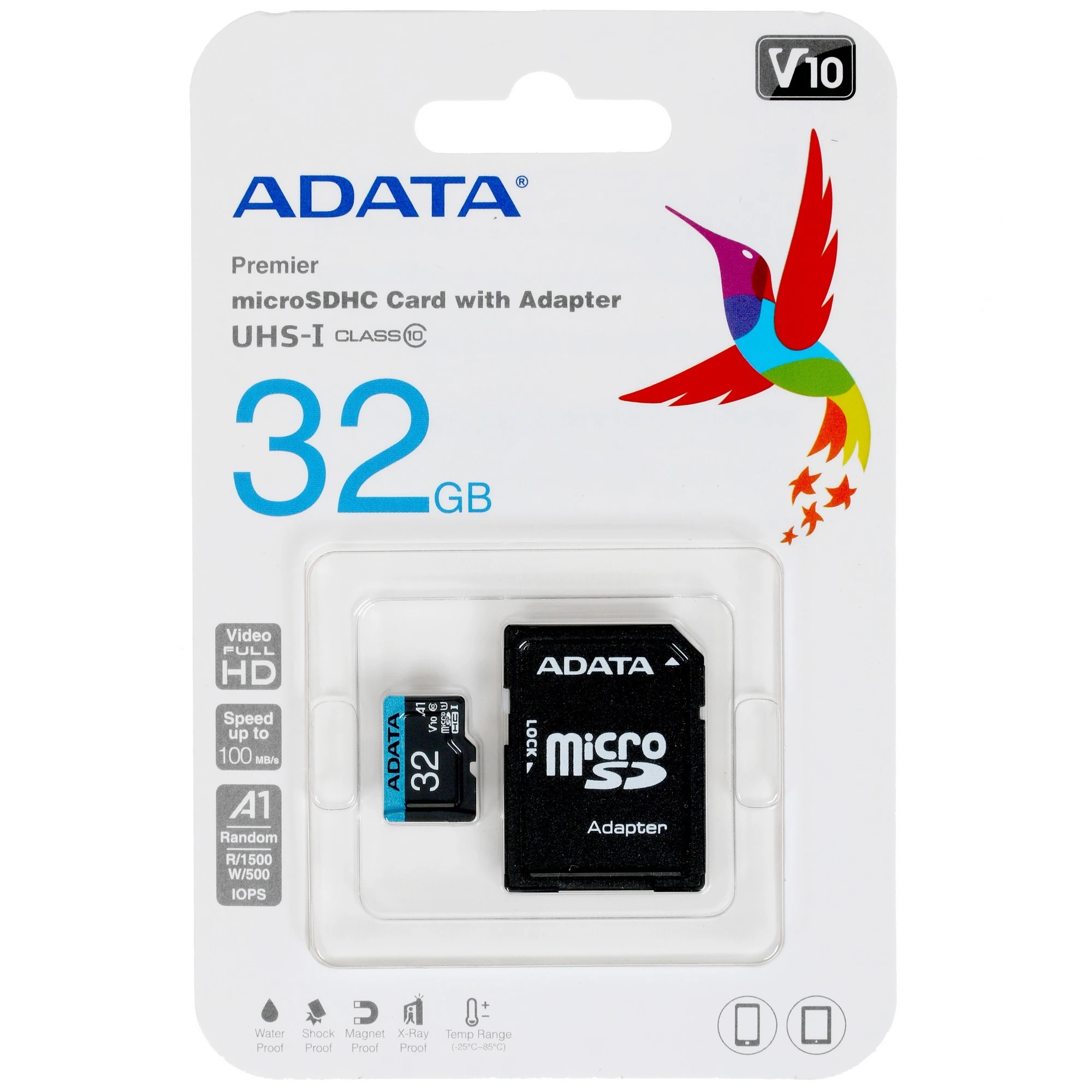 A-Data | 32Gb | Карта памяти MicroSD 32GB Class 10 Premier UHS-I + SD адаптер| 1