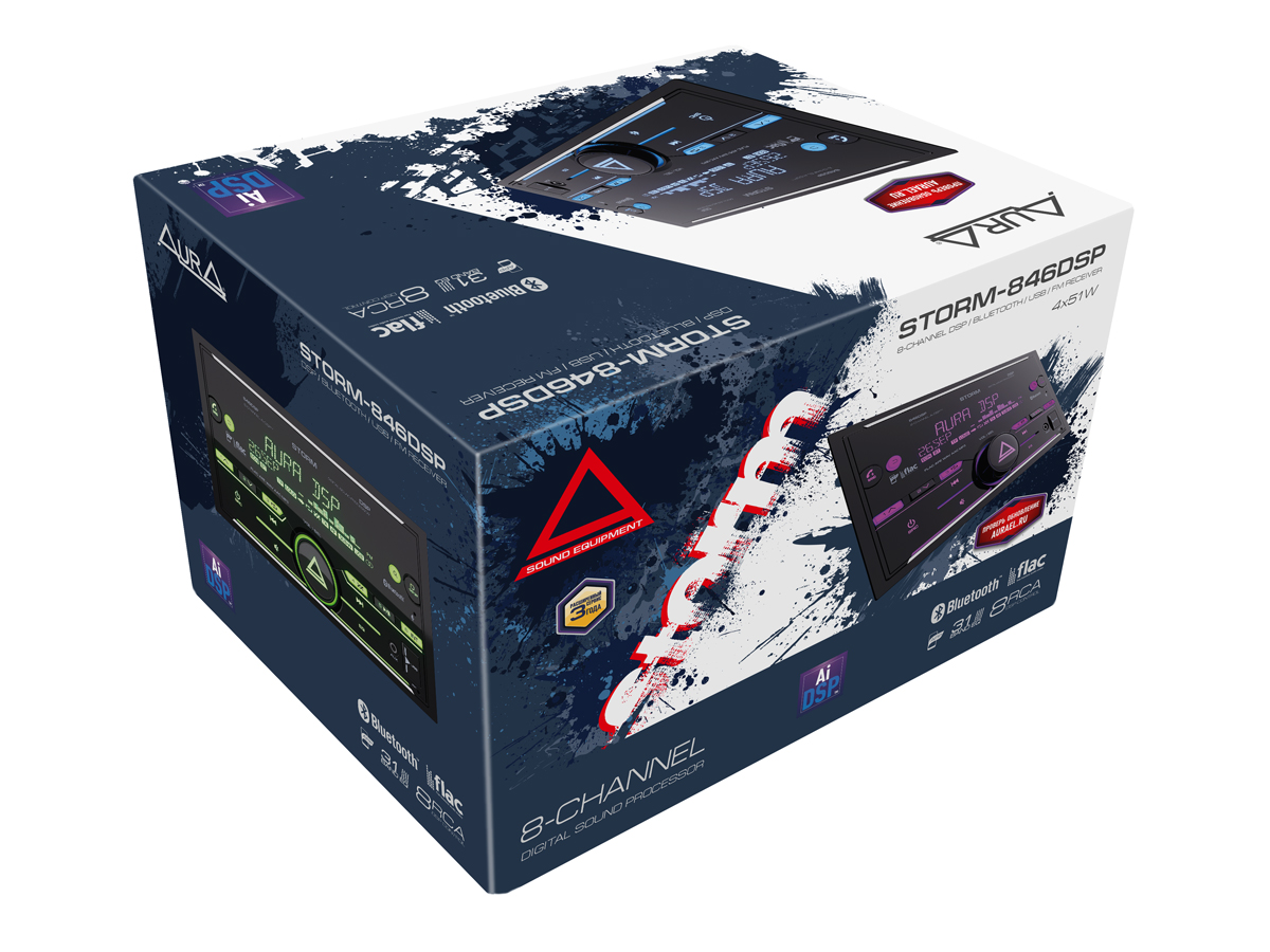 AurA | STORM-846DSP | 2 DIN, Ai-DSP (8 RCA, 4V), FLAC 24bit, BT 5.3, APP, RGB, D-SWC, ДУ | 7