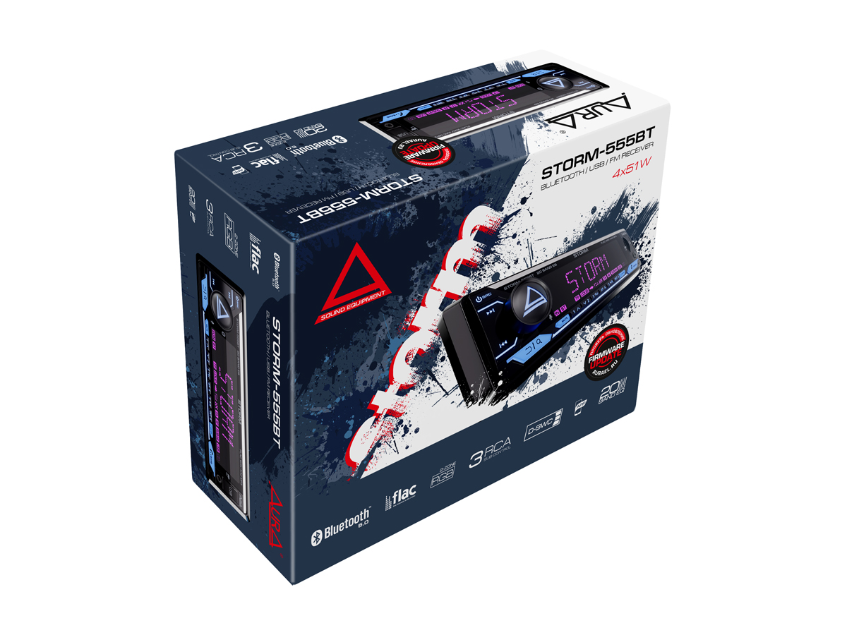 AurA | STORM-555BT | 4х51w, FLAC, USB/BT, 6 RCA (SUB), 20EQ, APP, 2-ZONE RGB, D-SWC, ДУ | 4
