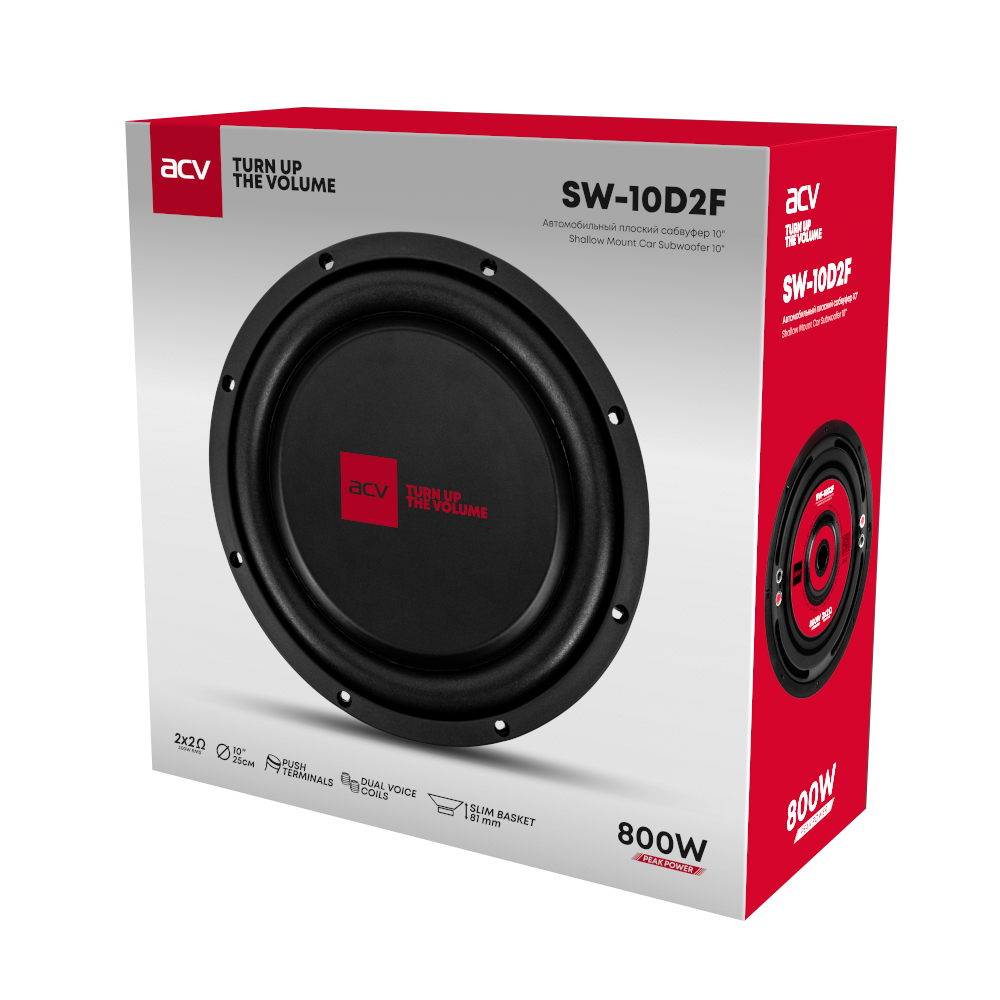 ACV | SW-10D2F SLIM | Сабвуфер 25см/ RMS 300Wt/2+2Om/SPL 87Дб  | 4