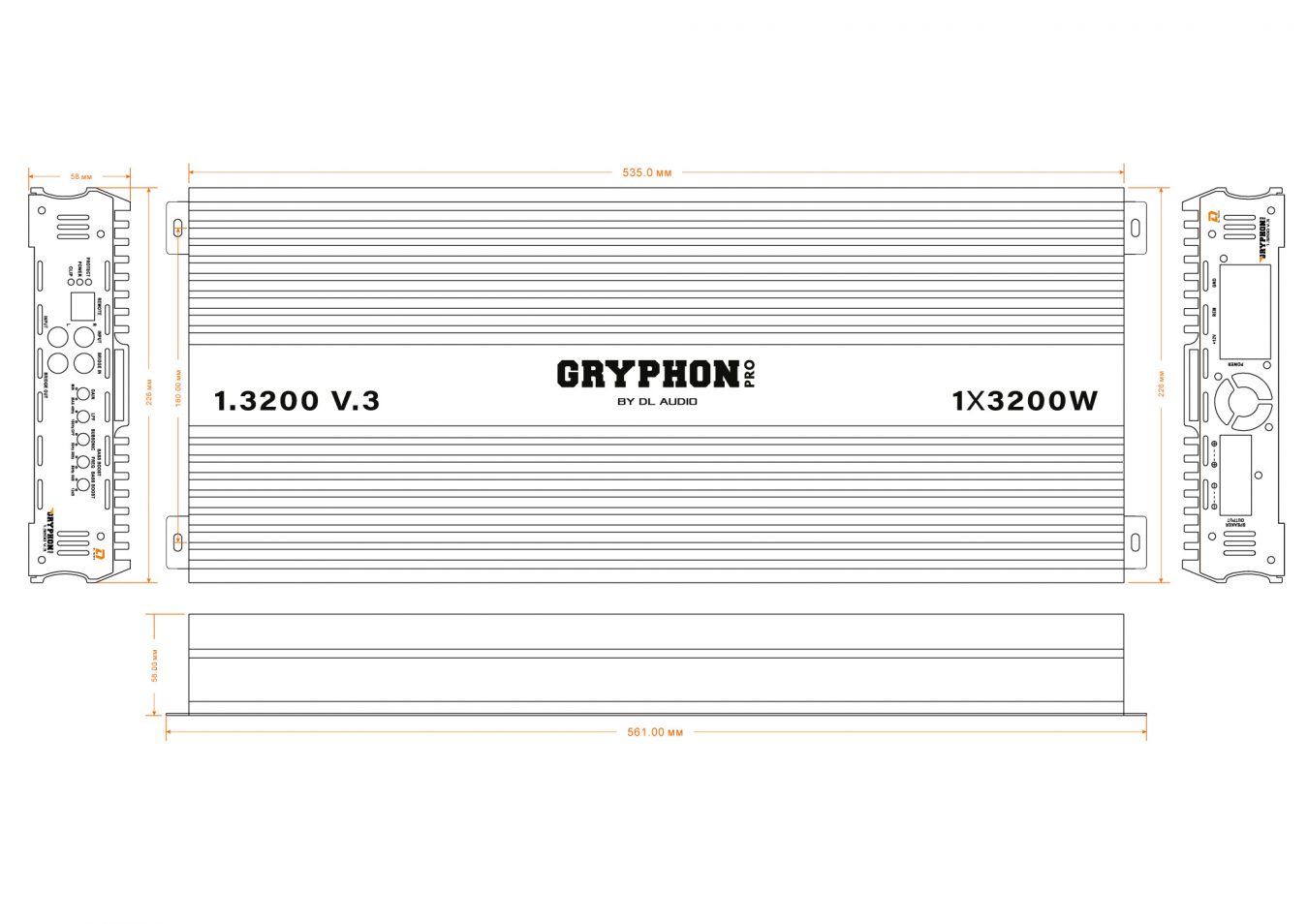 DL Audio | Gryphon Pro 1.3200 V3 | Класс D 1x1000 Вт(4 Ом), 1x1500 Вт(2 Ом) | 8