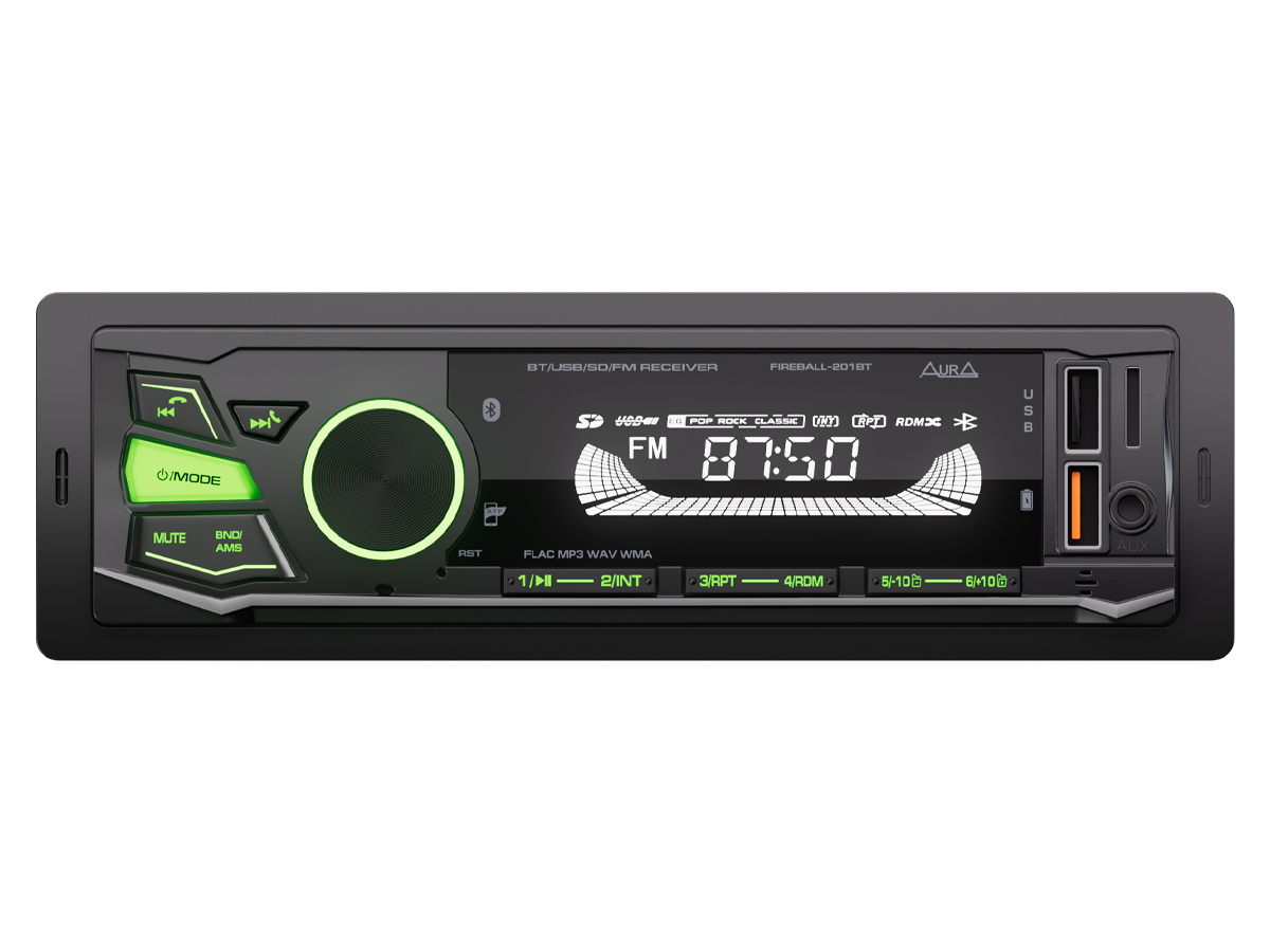 AurA | FIREBALL-201BT | 4х51w, FLAC, 2xUSB/BT, APP, 2 пары RCA, зеленые кнопки | 2