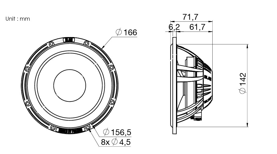 BLAM | LW165S | НЧ- динамики 6,5"(16см) 70/140Вт, 55Гц-5000Гц,3Ом, 90.6дБ | 3