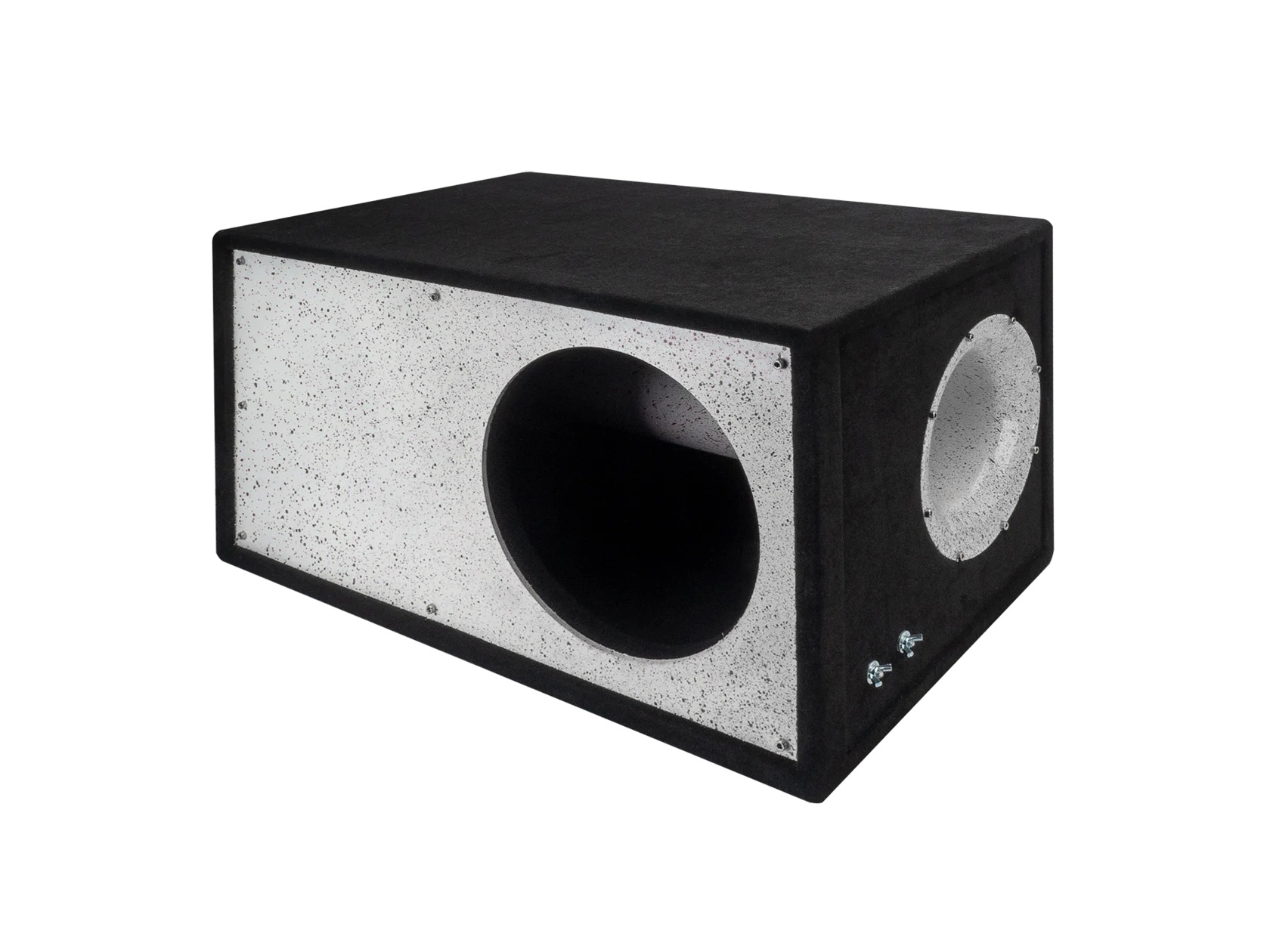 D/S/D | Короб 12"  ФАНЕРА  |  Корпус Искра ЧЕРНОЕ НА БЕЛОМ фазоинвертор 160 мм , 65л | превью 1