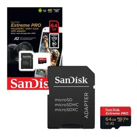 SanDisk | MicroSD 64Gb UHS-I U3 | Карта памяти 64Gb +адаптер, Class 10 ExtrimPro UHS-I U3| 3