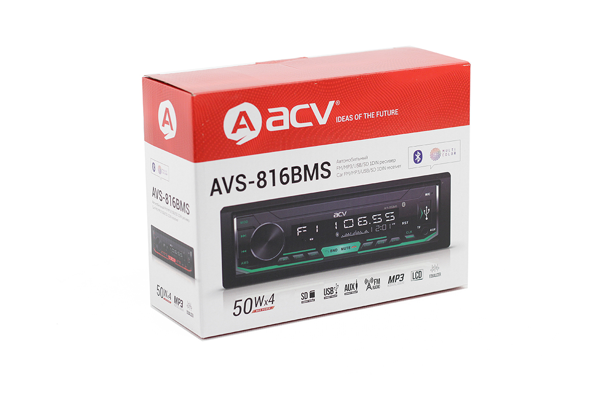 ACV | AVS-816BM | 1din//мультицвет/Bluetooth/USB/AUX/SD/FM/4*50 | 5