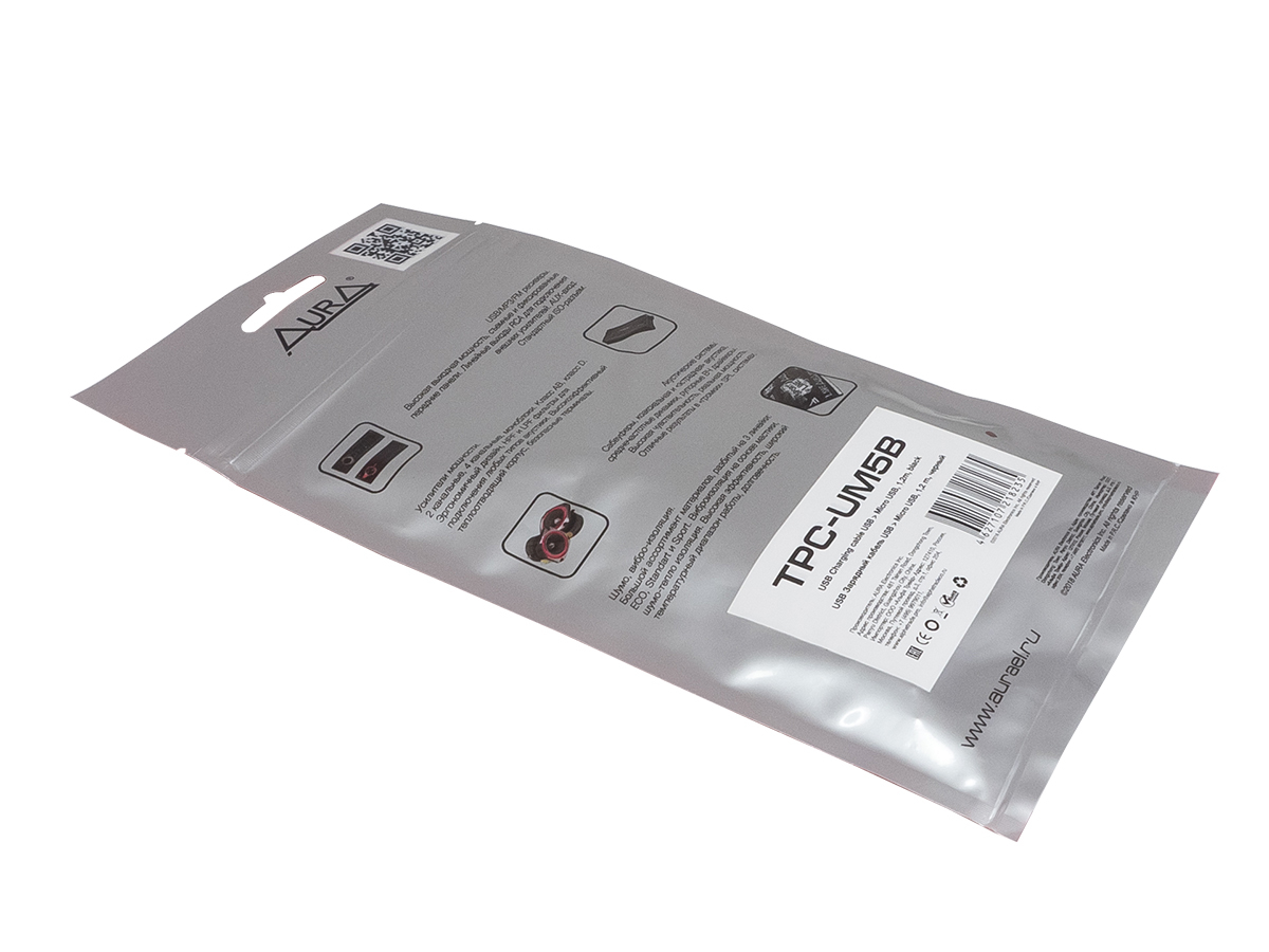 AurA | TPC-UM5B | Кабель USB - microUSB, 1.2m, тканевая оплетка, черный | превью 3